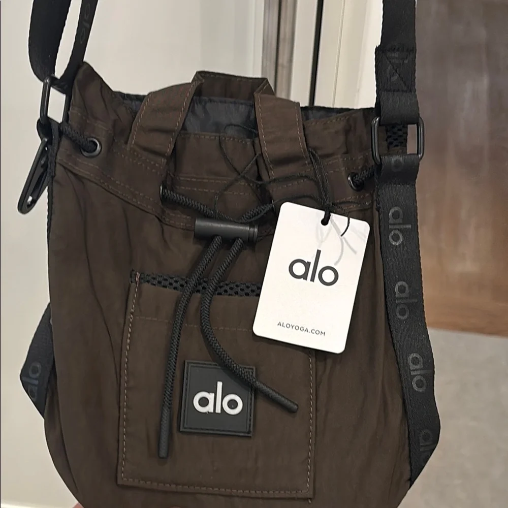 ALO Yoga Brown women's bucket Bag with long strap